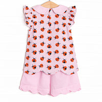 Ladybug Line Scalloped Short Set, Pink
