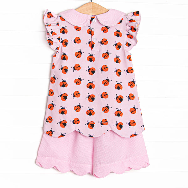 Ladybug Line Scalloped Short Set, Pink