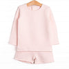 Courtney Quilted Long Sleeve Short Set, Pink