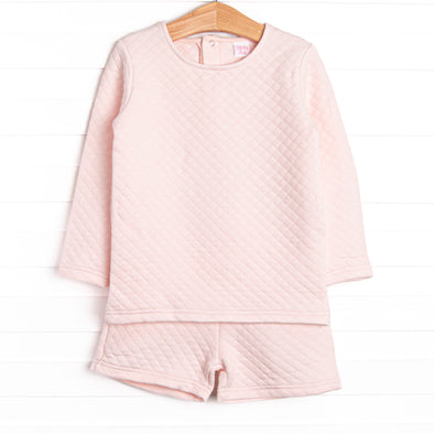 Courtney Quilted Long Sleeve Short Set, Pink