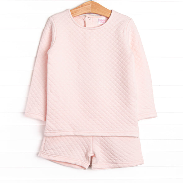 Courtney Quilted Long Sleeve Short Set, Pink