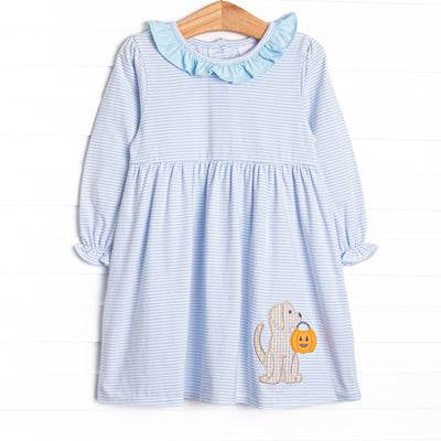 Snack O'Lantern Pup Applique Dress, Blue
