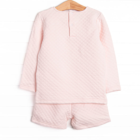 Courtney Quilted Long Sleeve Short Set, Pink