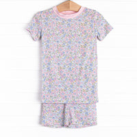 Pastel Poppies Bamboo Pajama Short Set, Pink