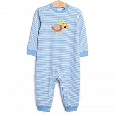 Feathered Frights Applique Romper, Blue