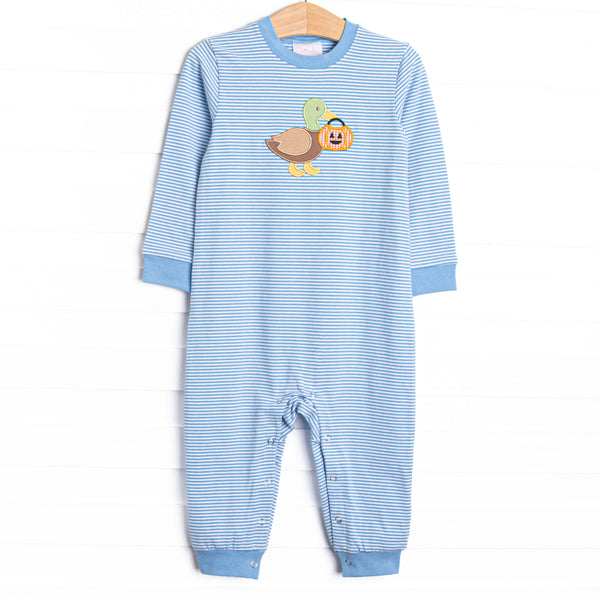 Feathered Frights Applique Romper, Blue