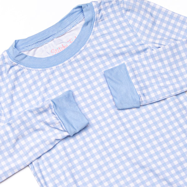 Blue Gingham Bamboo Pajama Set, Blue