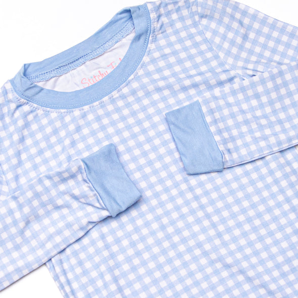 Blue Gingham Bamboo Pajama Set, Blue
