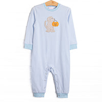 Snack O'Lantern Pup Applique Romper, Blue