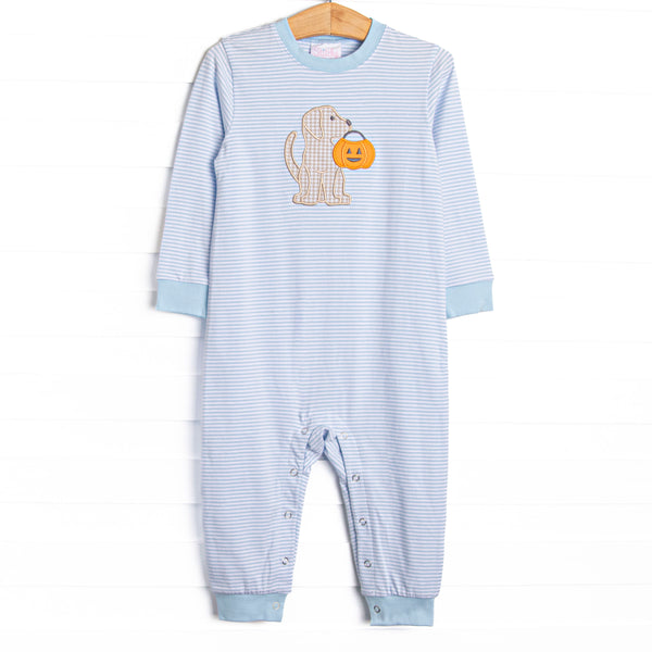 Snack O'Lantern Pup Applique Romper, Blue