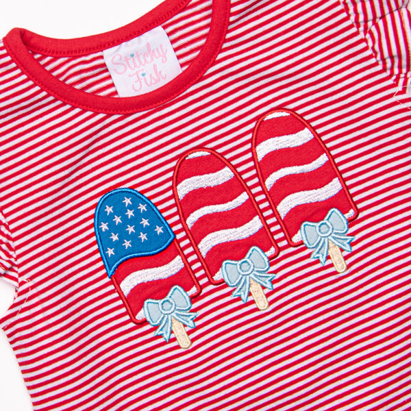 Patriotic Pops Applique Ruffle Short Set, Red