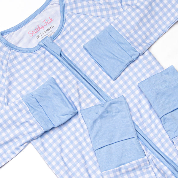 Blue Gingham Bamboo Zippy Pajama, Blue