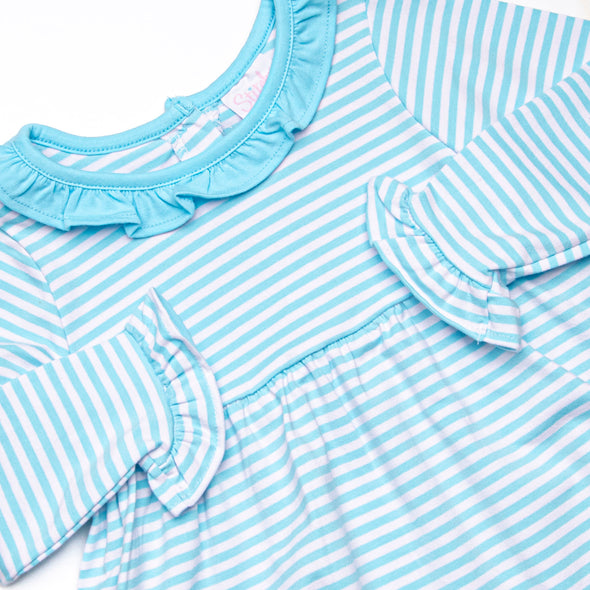 Lyla Ruffle Dress, Aqua Stripe
