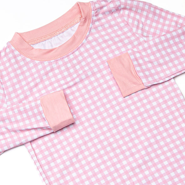 Pink Gingham Bamboo Pajama Set, Pink