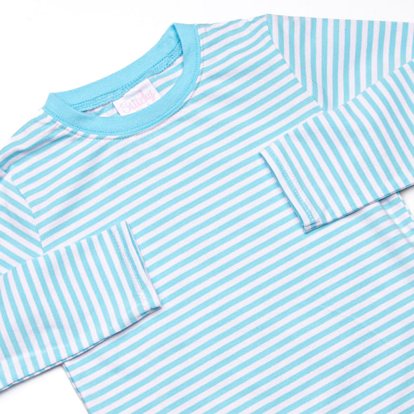 Charles Long Sleeve Pant Set, Aqua Stripe