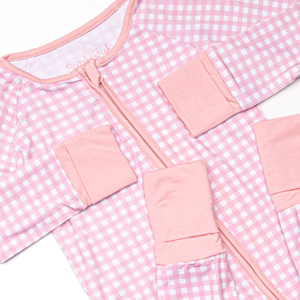 Pink Gingham Bamboo Zippy Pajama, Pink