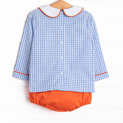 Cozy Carving Applique Diaper Set, Blue Gingham