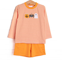 Spooks and Spiders Applique Long Sleeve Short Set, Orange