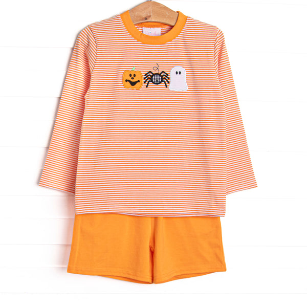 Spooks and Spiders Applique Long Sleeve Short Set, Orange
