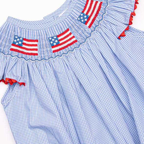 Salute The Flag Smocked Bubble, Blue