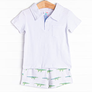Crocodile Crawl Short Set, Blue