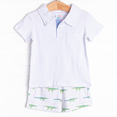 Crocodile Crawl Short Set, Blue