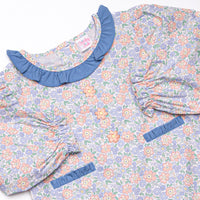 Drenched in Dahlias Embroidered Dress, Blue