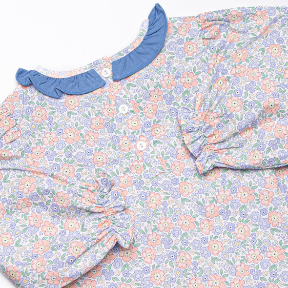 Drenched in Dahlias Embroidered Dress, Blue