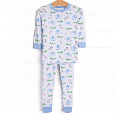 This set is made of the extremely soft, stretchy bamboo viscose fabric that feels like butter and features a zoo print.