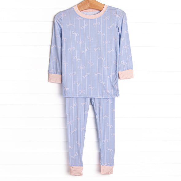 Ribbon Rows Bamboo Pajama Set, Blue