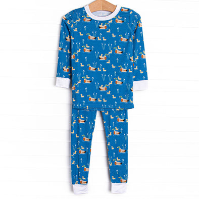 Ducks in a Row Bamboo Pajama Set, Blue
