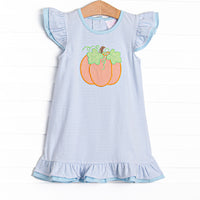 Piper Pumpkin Applique Flutter Sleeve Dress, Blue