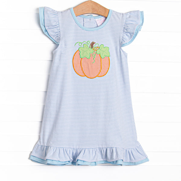 Piper Pumpkin Applique Flutter Sleeve Dress, Blue