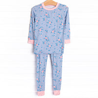 Blue Magnolia Bamboo Pajama Set, Blue