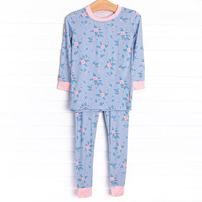 Blue Magnolia Bamboo Pajama Set, Blue