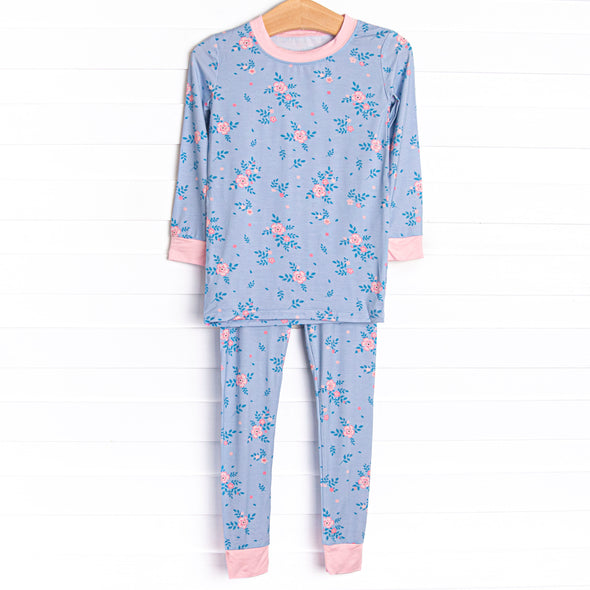 Blue Magnolia Bamboo Pajama Set, Blue