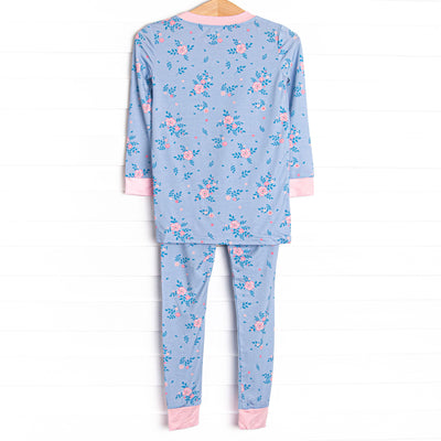 Blue Magnolia Bamboo Pajama Set, Blue