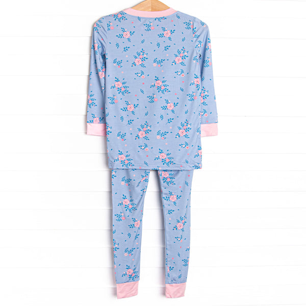 Blue Magnolia Bamboo Pajama Set, Blue