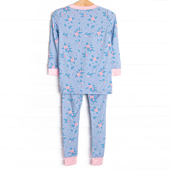 Blue Magnolia Bamboo Pajama Set, Blue
