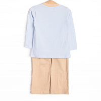 Fall Time Fields Applique Pant Set, Light Blue Stripe