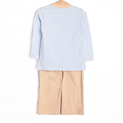 Fall Time Fields Applique Pant Set, Light Blue Stripe
