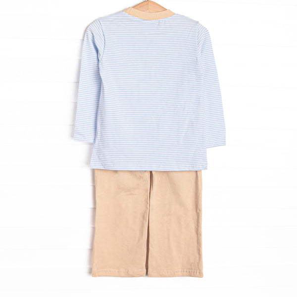 Fall Time Fields Applique Pant Set, Light Blue Stripe