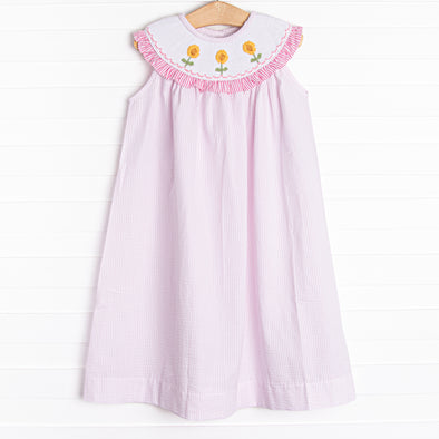 Sunflower Summer Smocked Bishop Dress, Pink