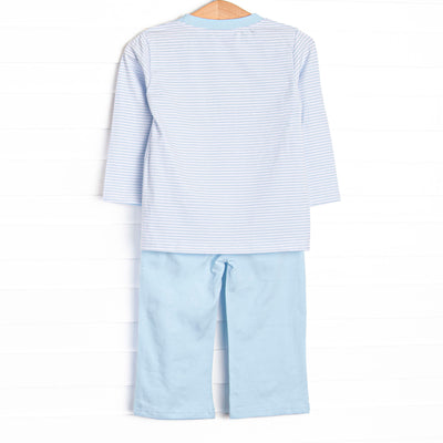 Diggin' It Applique Pant Set, Light Blue Stripe