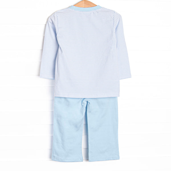 Diggin' It Applique Pant Set, Light Blue Stripe
