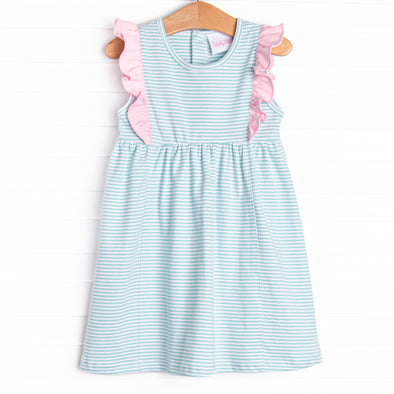 Lillie Flutter Pima Dress, Mint Stripe