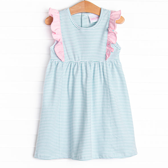 Lillie Flutter Pima Dress, Mint Stripe