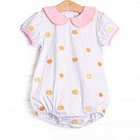 Petite Polka Dot Pumpkins Embroidered Bubble, Pink