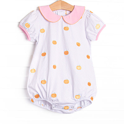 Petite Polka Dot Pumpkins Embroidered Bubble, Pink