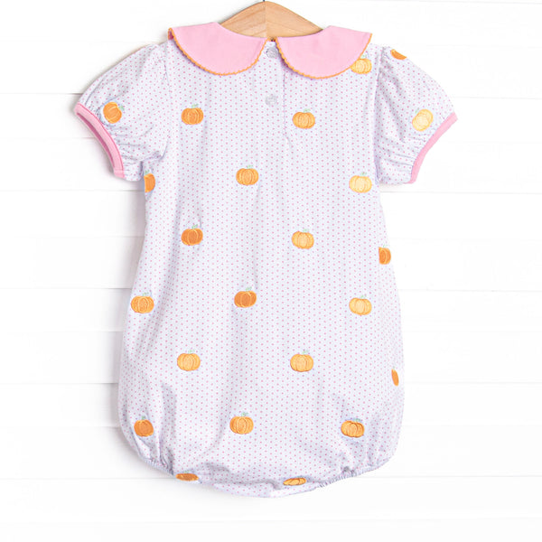 Petite Polka Dot Pumpkins Embroidered Bubble, Pink